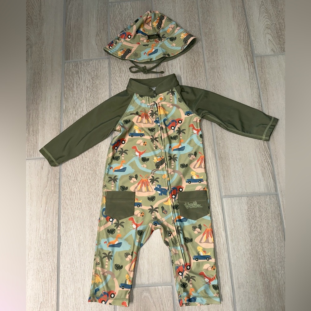 UV SKINZ UPF +50 Sun Hat and Sun Swim Suit 2T Dinosaurs
